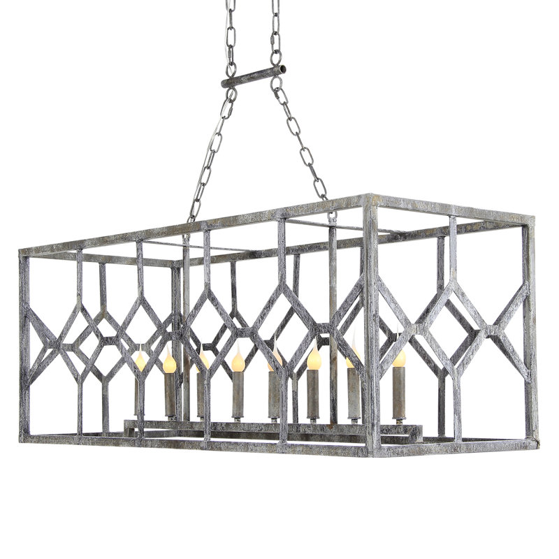 Diamond Kitchen Island Rectangle Chandelier with Wrought Iron Accents, Deep Ocean