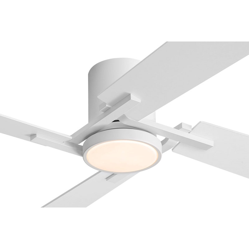 48'' Flush Mount Ceiling Fan with Light 4 Two-colour Blades, Dimmable, 6-Speed Reversible DC Motor Ceiling Fan Remote, White and Wood Grain 