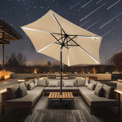 7.5ft Meteor Shower Lights Outdoor Patio Umbrella, 90inch Lighted Market Umbrellas with 108 LED Solar Lights, Push Button Tilt and Crank -  LovoIn, LO-LEDLXD23MB-WF3