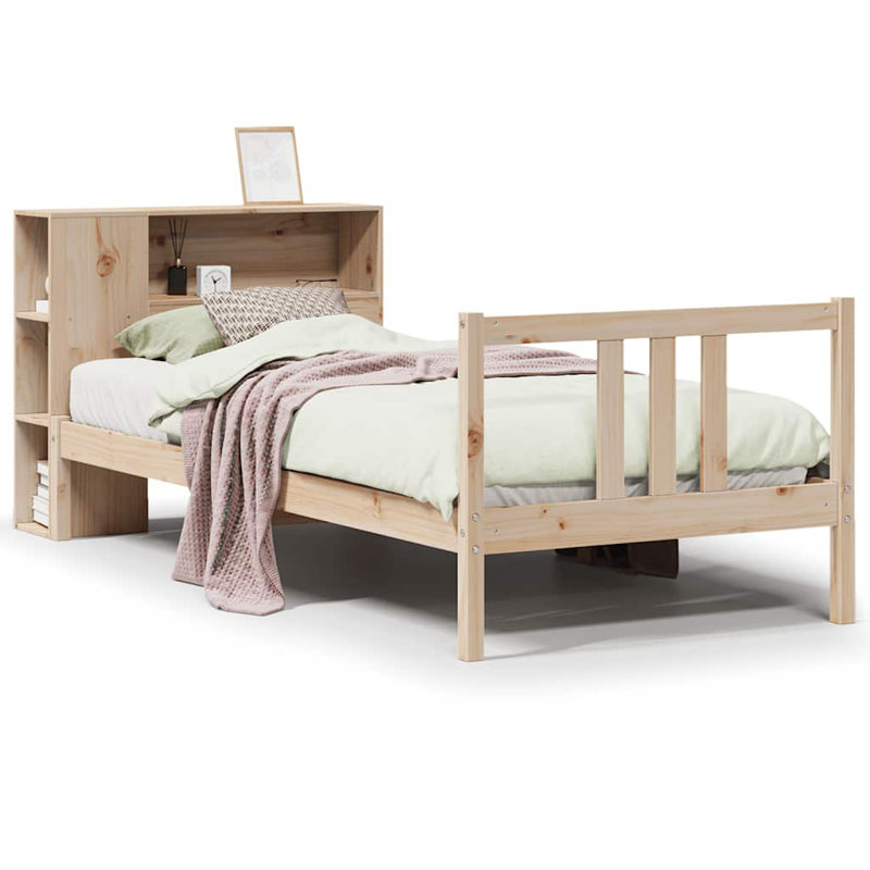 Bookcase Bed Without Mattress Solid Wood Pine, Natural,  81cm x 195.5 cm