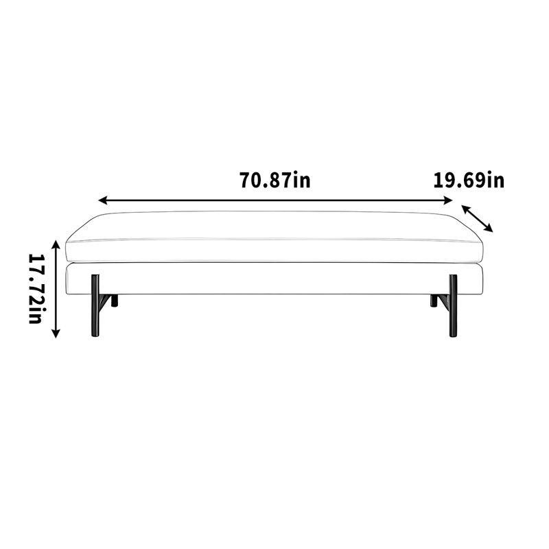 Banc simple gris changeant de chaussures de magasin de vêtements, H 17,72 po x l 70,87 po x P 19,69 po