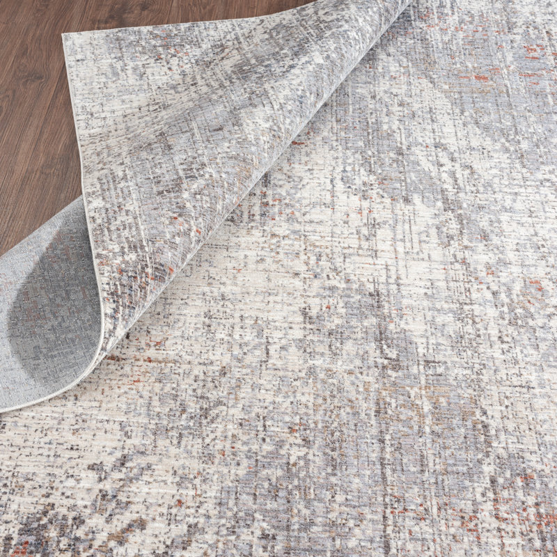 9 Abstract Area Rug in Gray/Ivory, Rectangle 9'6" x 13'