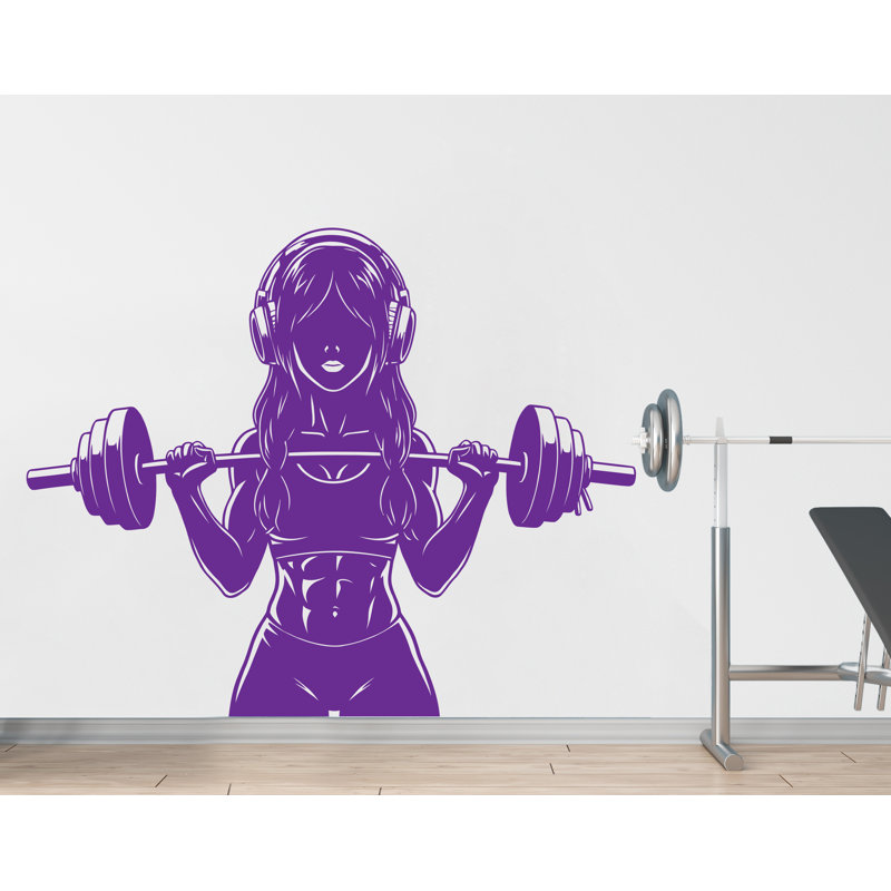 Autocollant mural fille avec casque d'école, gym, 17 x 22 pouces, Mauve