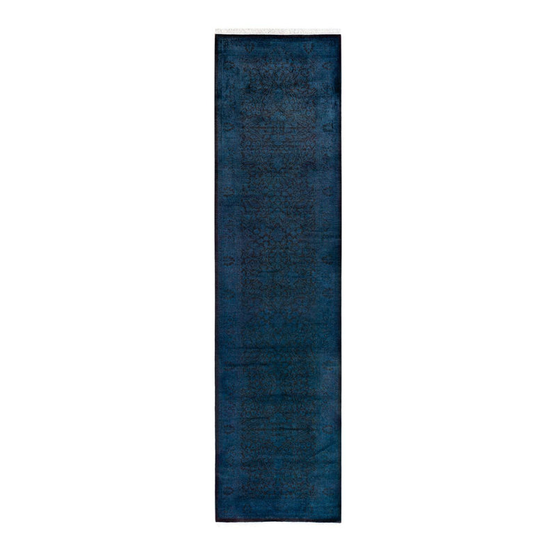 Tapis bleu noué à la main de conception unique Chimel