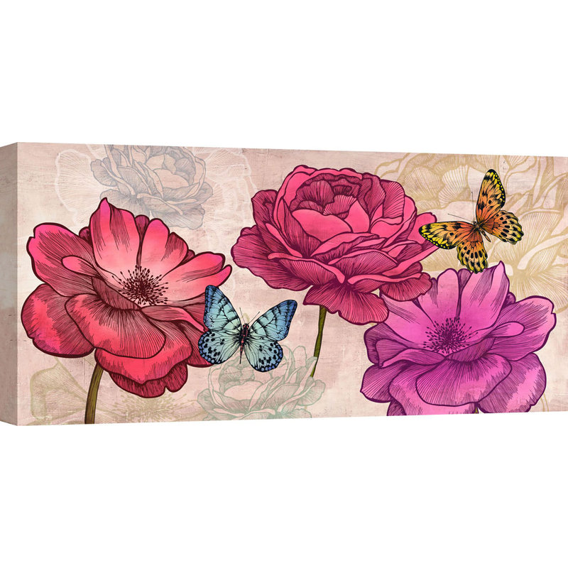 Roses And Butterflies by Eve C. Grant - Wrapped Canvas Print, 60cm H x 120cm W x 4cm D