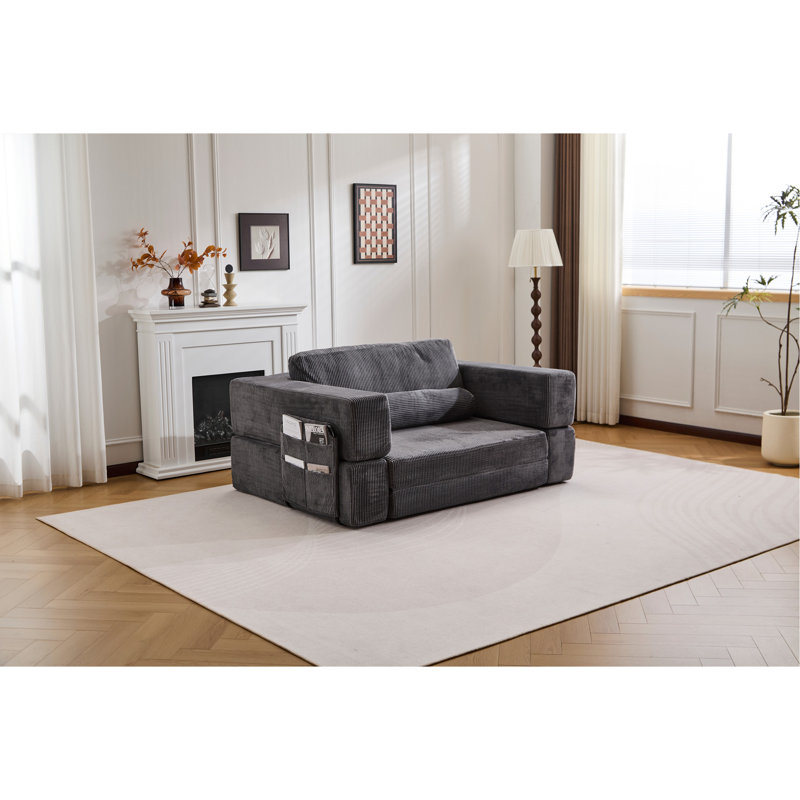 Canapé-lit pliable modulaire PlayCouch pour salon et chambre à coucher à extension instantanée, confortable et créatif avec un siège latéral, gris foncé.