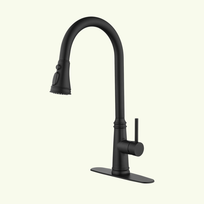 Robinet de cuisine rétractable à poignée simple avec plaque de pont, Noir mat
