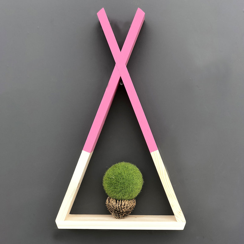 Étagère d'appoint triangulaire en bois massif, Noyer / rose