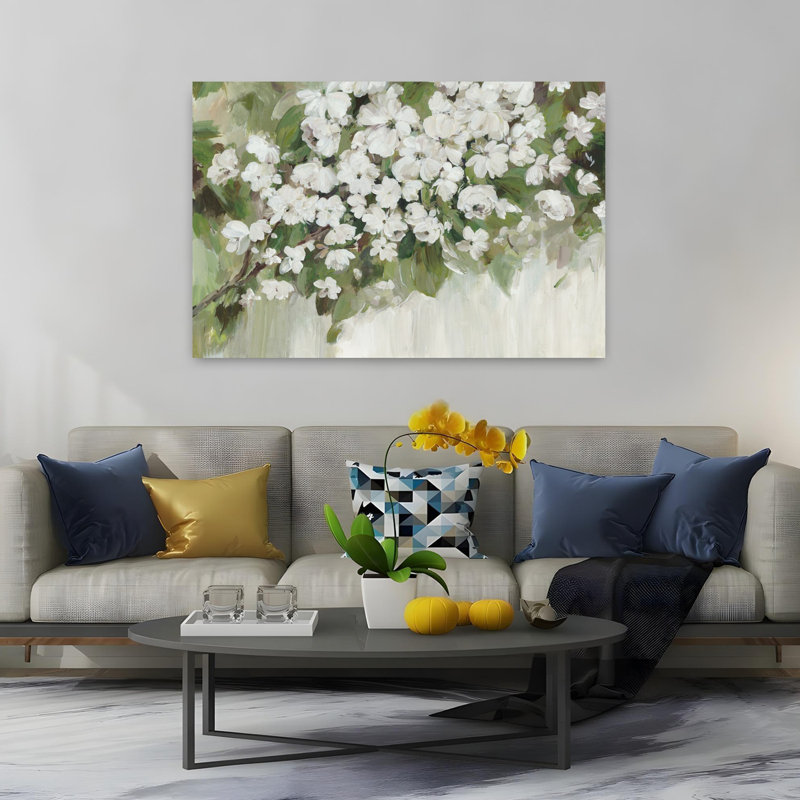 Art de printemps blanc nature délicat et serein, H 40 po x l 60 po