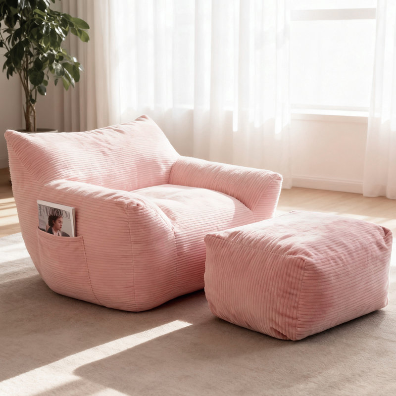 Fauteuil à billes en velours côtelé, Velours côtelé rose