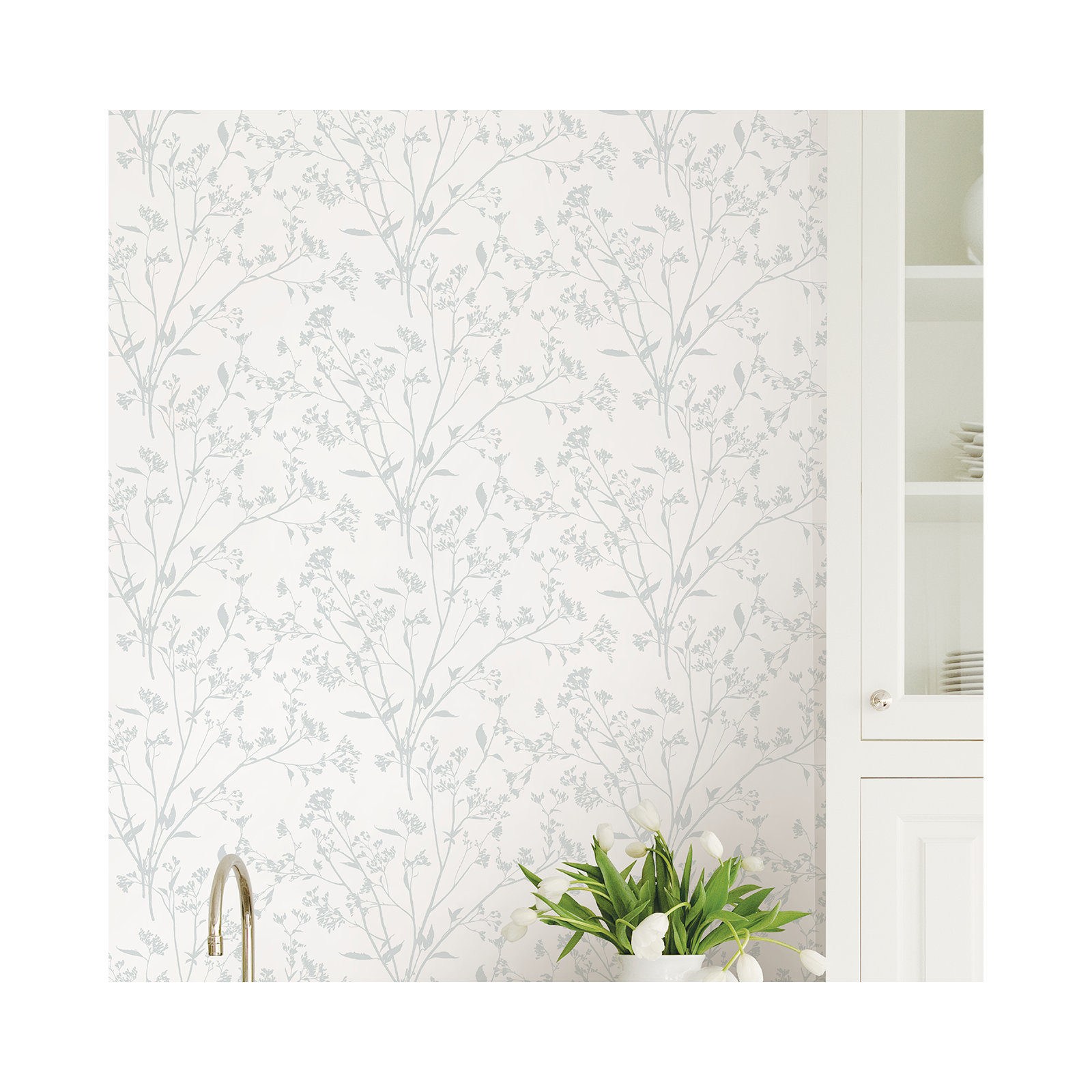 Stormi Modern Floral Wallpaper, Light Gray