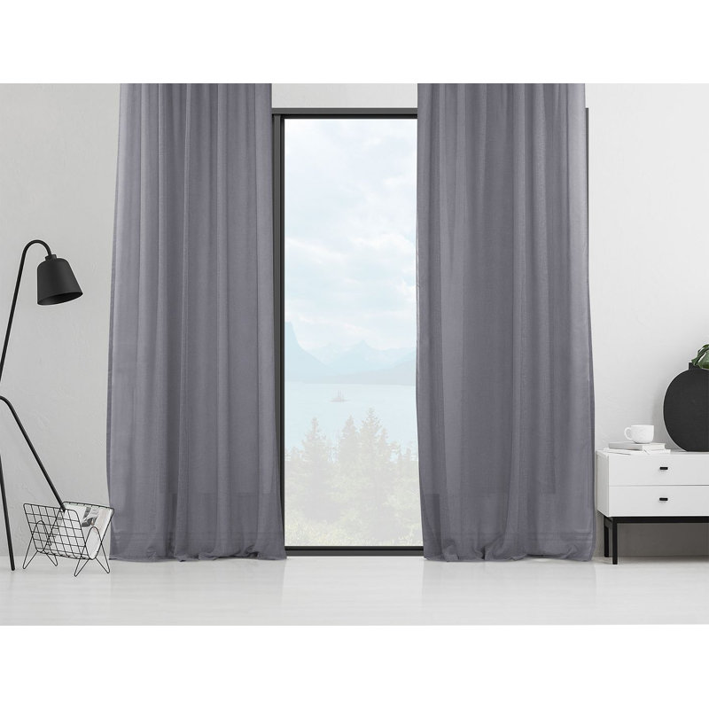 Sheer Curtain Panel Pair, 130cm Width x 375cm Drop, Dark Grey