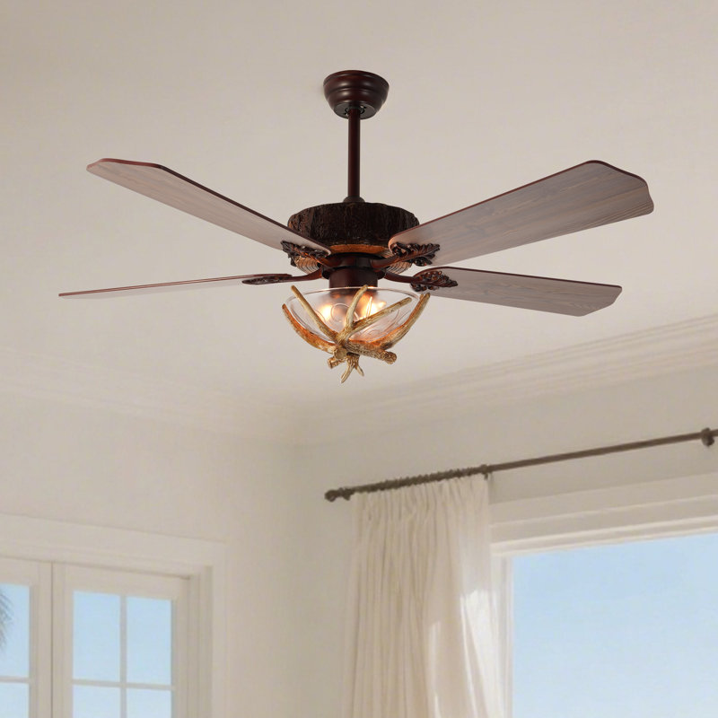Ventilateur de plafond 52 po à grain de bois avec abat-jour en verre et télécommande