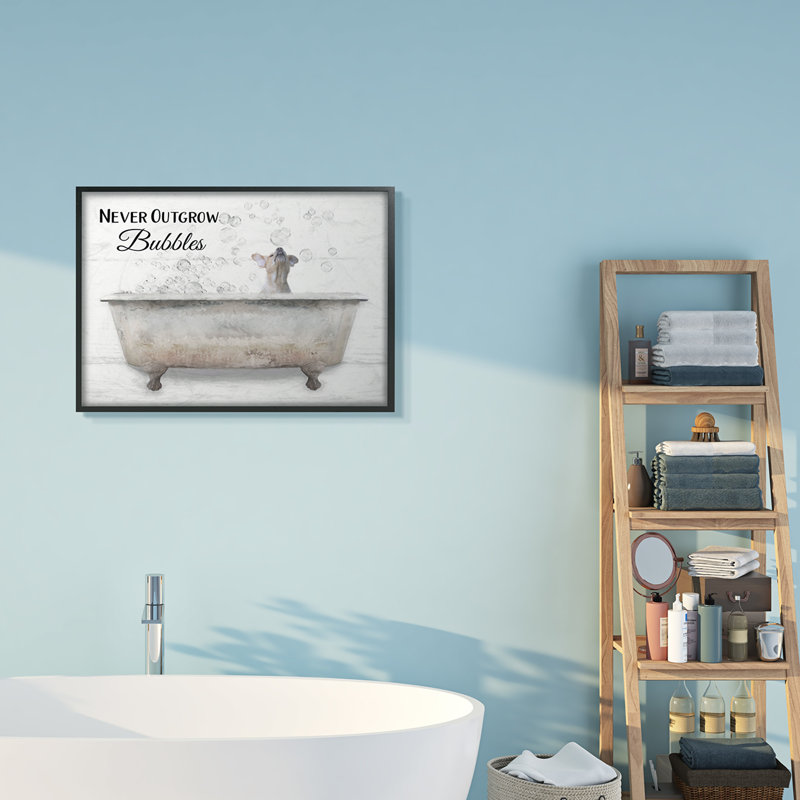 «Happiness Is A Bubble Bath Dog In Tub Word Design XXL», estampe numérique encadrée, art texturé par Lori Deiter