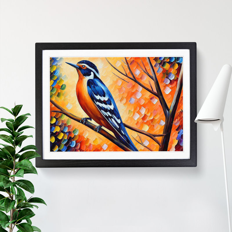 Woodpecker Bird Vol.3 Abstract - Single Picture Frame Painting, Black, 46cm H x 64cm W x 2cm D