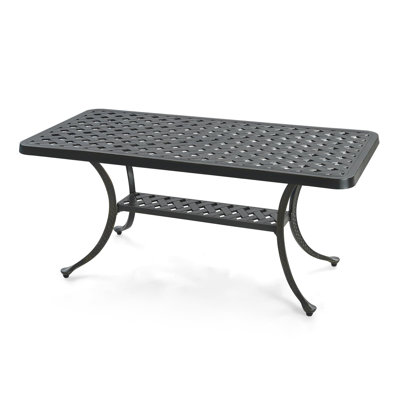 Cast Aluminum Outdoor Coffee Table, 41.98 X 20.98 Inch Rectangular Patio Conversation Table With 2-Tier Storage, Rust-Resistant All-Weather Center Table For Deck, Backyard, Porch, Antique Bronze