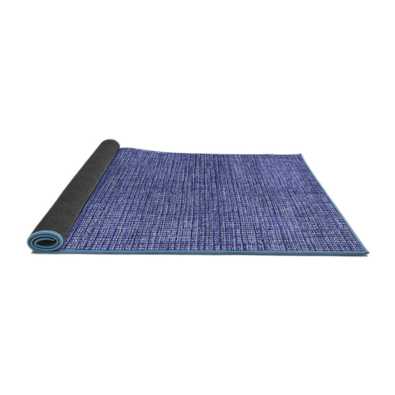 Tapis carré bleu en laine et polyester tissé à la machine Nozima