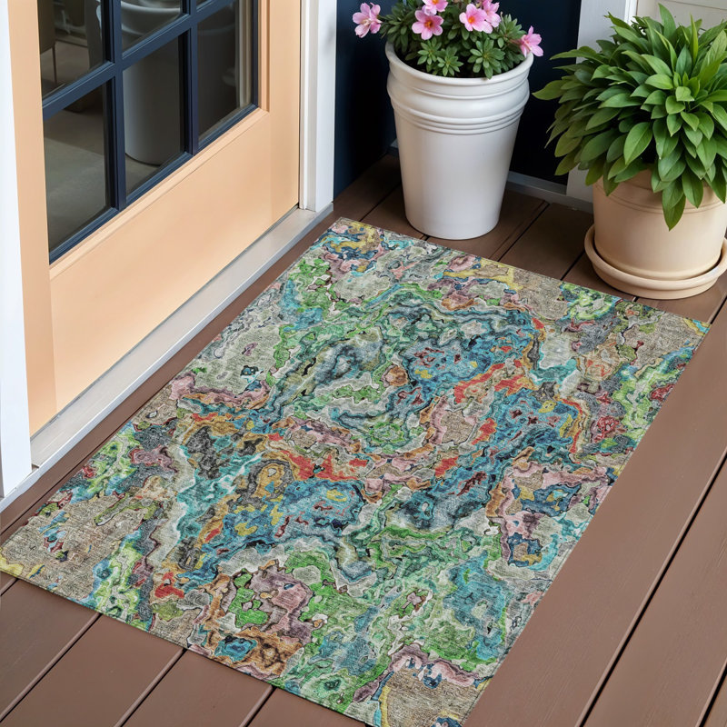 Tapis d'extérieur lavable abstrait bleu sarcelle 3 pi x 5 pi