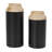 Wood Color block Decorative Black Vase with Light Brown Wood Tops Set