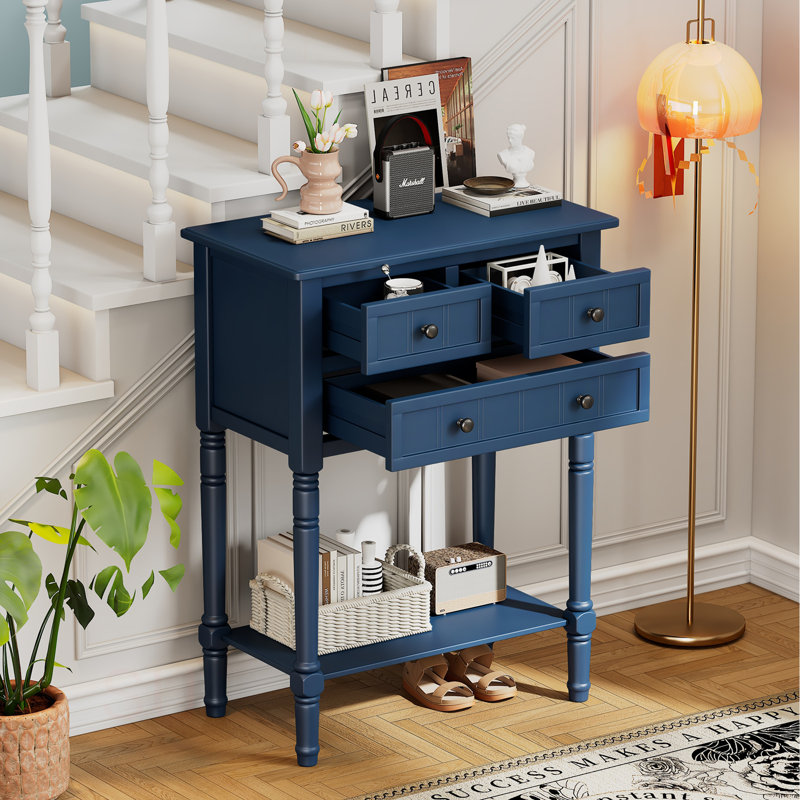 Weinman Modern Rustic Solid Wood Narrow Console Table with 3 Drawers and Bottom Shelf for Hallways, Entryways, or Behind Sofas