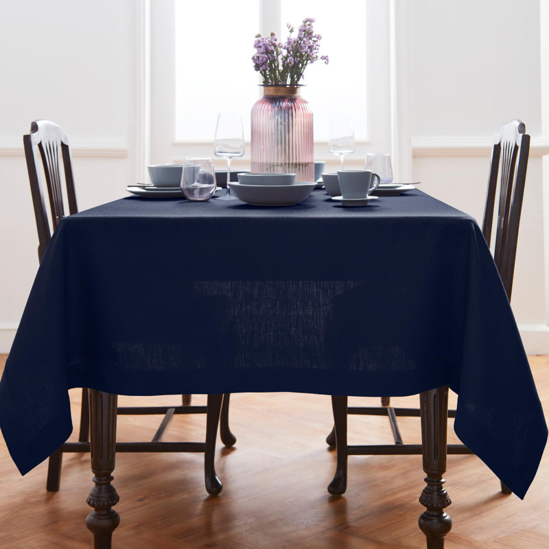 Diana - 100% Pure Linen Tablecloth, Navy, 132" L x 60" W, Solid Color