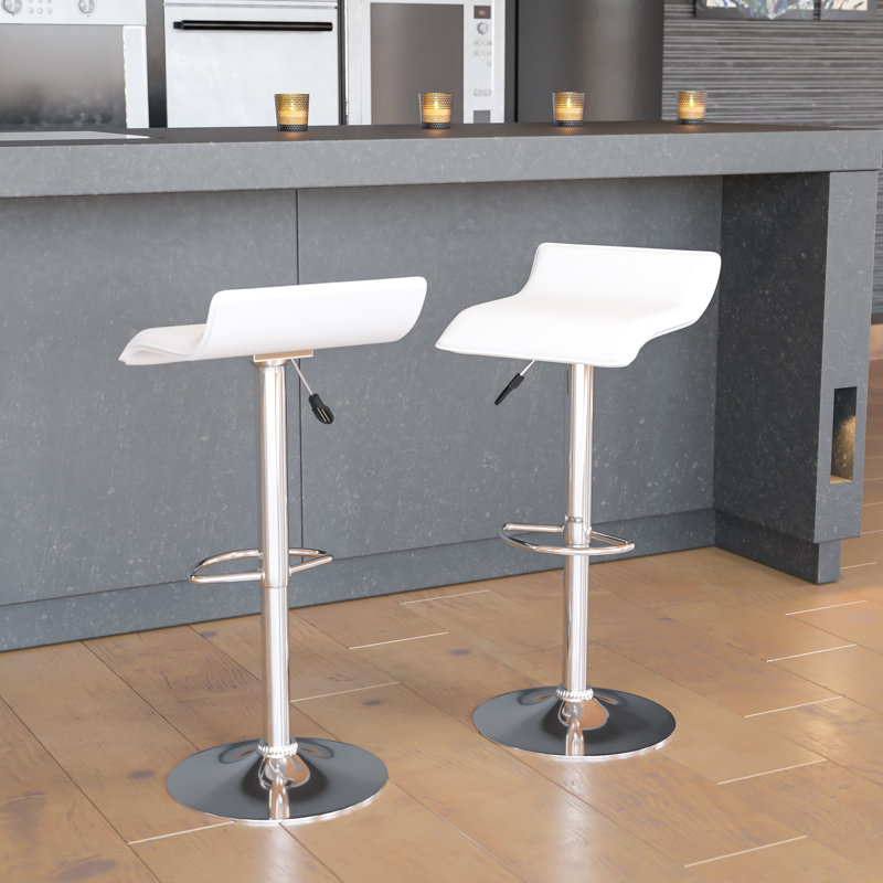 Murphy Vinyl Adjustable Height Barstool with Solid Wave Seat and Chrome Base, White