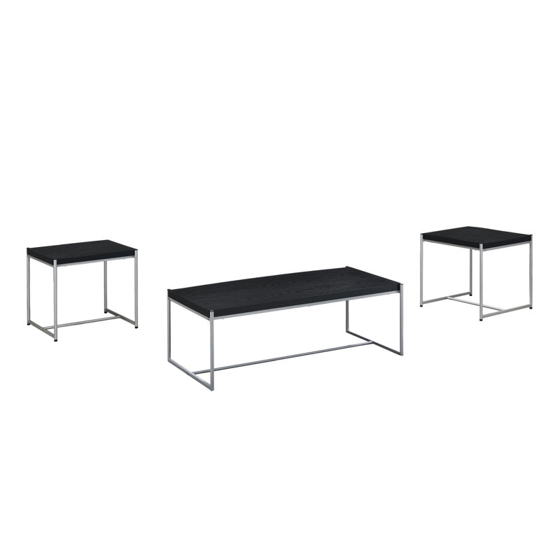 Table basse et de bout noire - 3 pièces avec pieds en acier tubulaires et éléments décoratifs modernes et légers