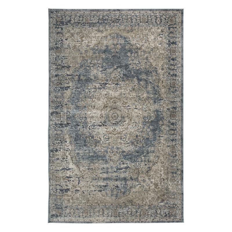 Tapis oriental bleu / brun clair, 8 pi x 10 pi