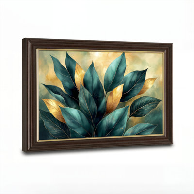 Art mural antique sur toile encadré doré pour le salon, la chambre à coucher, le bureau ou le vestibule - décoration murale décorative avec art feuille