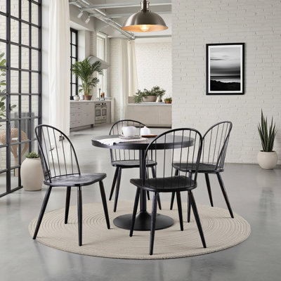 5 pièces avec base en métal noir, plateau en bois et style industriel, hauteur fixe avec style,