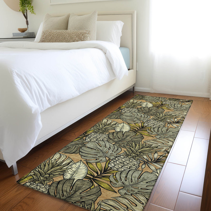Premium Machine Washable Mayfield AMF206 Green Rug, Runner 2'3" x 7'6"