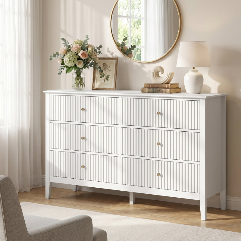 Philomena Solid Wood Chest of 6 Drawers, White