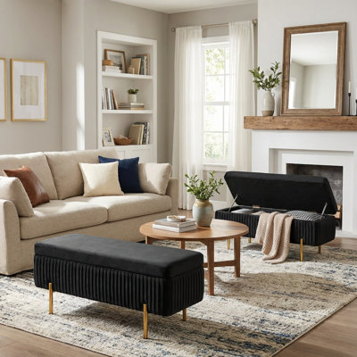Leaysia Velvet Upholstered Flip Top Storage Bench