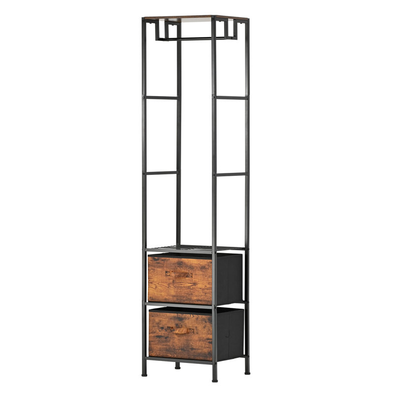 Portemanteaux en métal, support à vêtements autoportant pour petits espaces, 2 tiroirs en tissu, brun, Brun