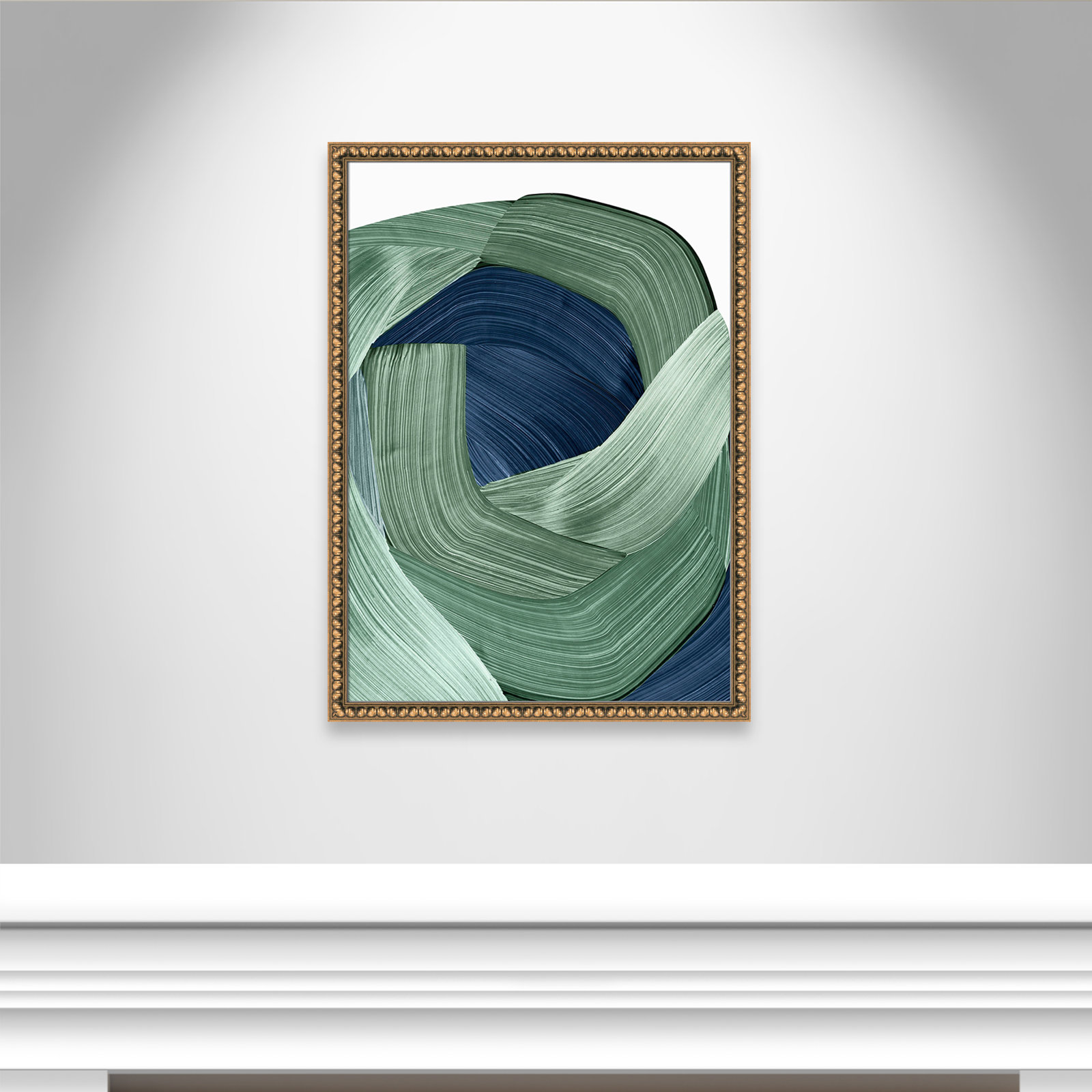 Inga "Harmonious Green II" Painting, Gold Bead, 36.5" H x 26.5" W x 1.13" D