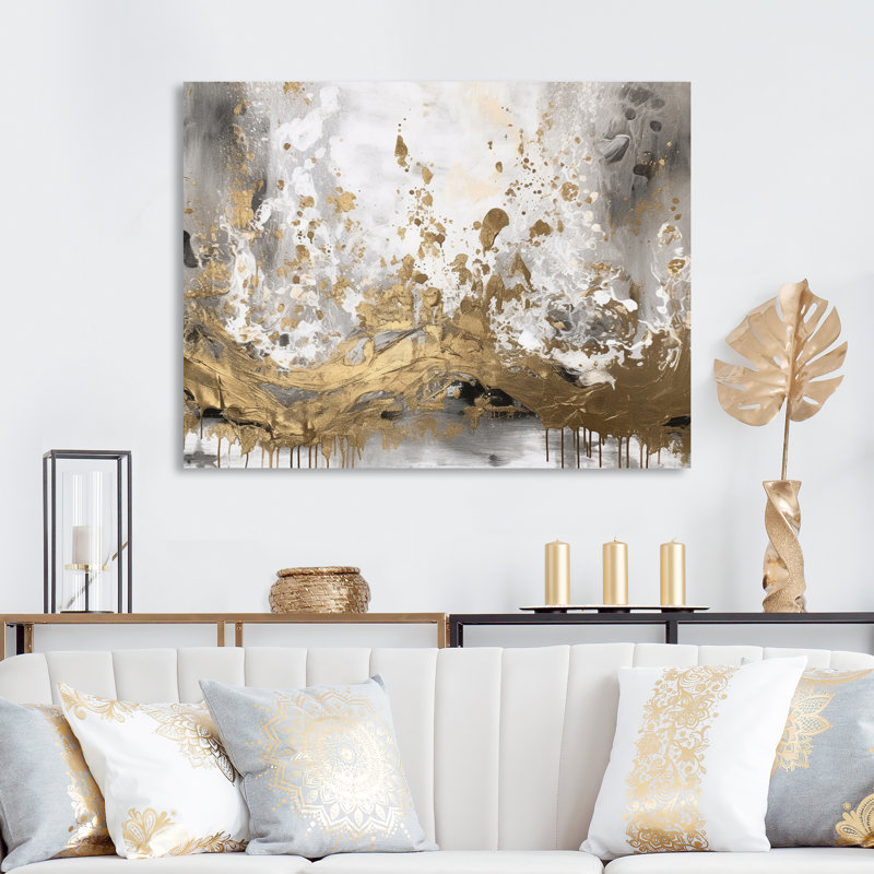 Art moderne abstrait blanc et or - art mural abstrait, H 12 po x l 20 po x P 1 po, Toile tendue