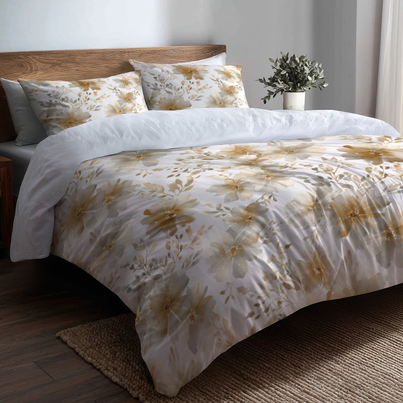 Ensemble de housse de couette Floral 3 pièces - Ensemble de housse de couette beige Country Farmhouse Whisper