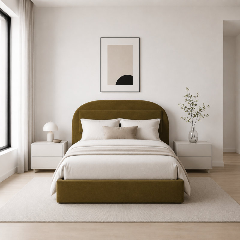 Lit rembourré avec rangement Theodore, Double, Olive