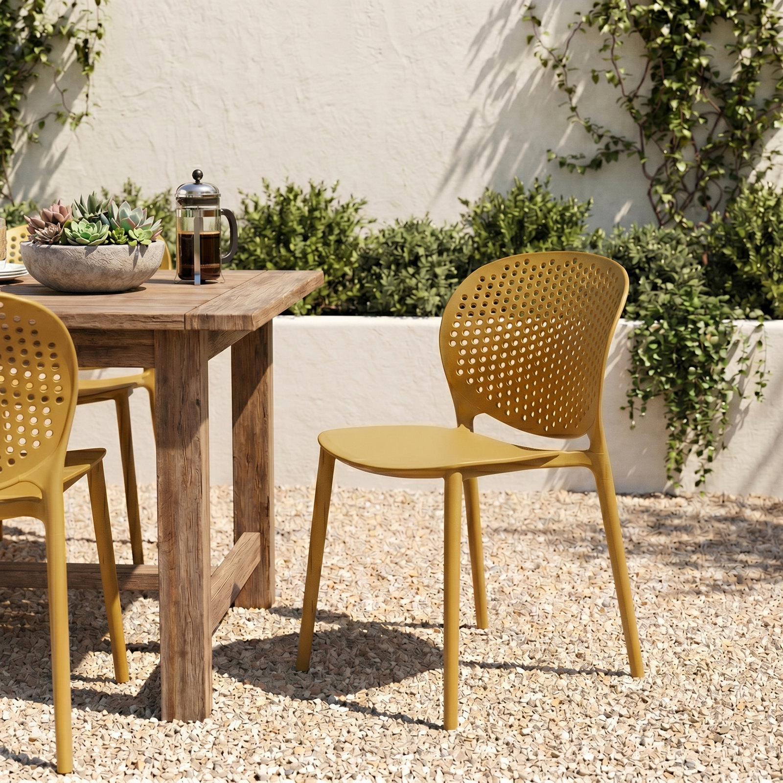 Iben Stackable Patio Side Chair, Ginger