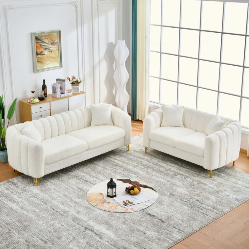 Canapé surdimensionné en chenille, canapé profond 3 + 2 places de luxe, canapé capitonné moderne, canapé à pieds en métal doré pour salon, chambre à coucher, appartement