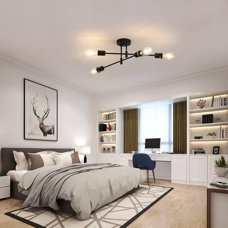 Toquerville 4-Light 54cm Sputnik Semi Flush Mount Ceiling Light, Black