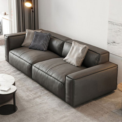 Gray Genuine Leather Modular Sofa cushion Loveseat