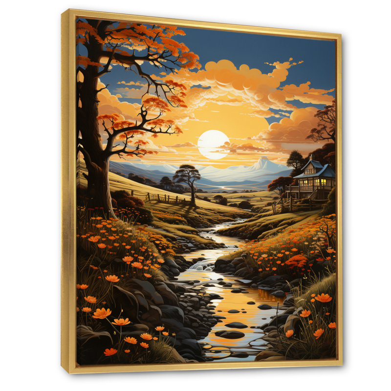 «Countryside Golden Field VI», reproduction sur toile, H 44 po x l 34 po x P 1,5 po, Cadre flottant doré