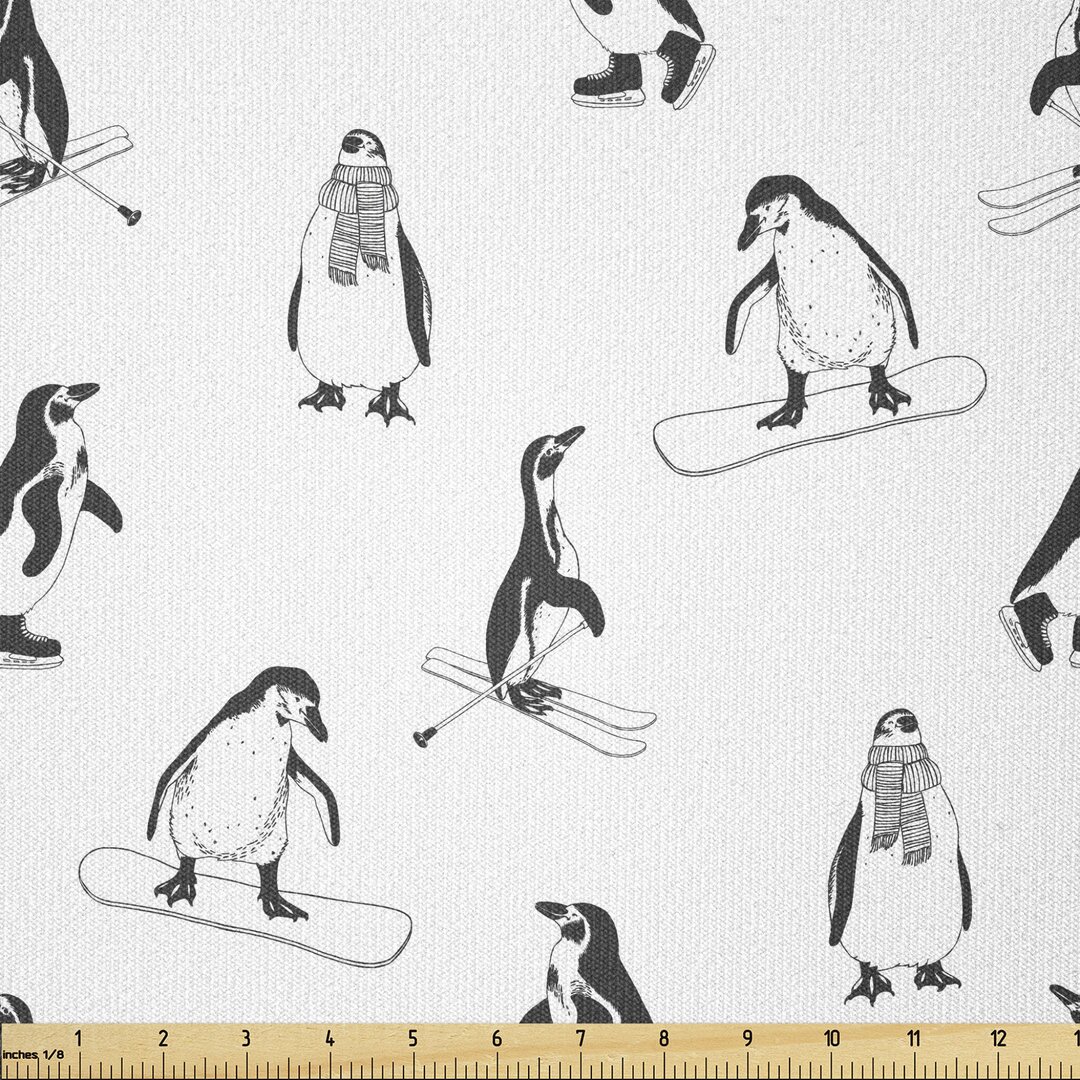 Stoff als Meterware, Skifahren Penguins in Schale, Pinguin, Weiß schwarz