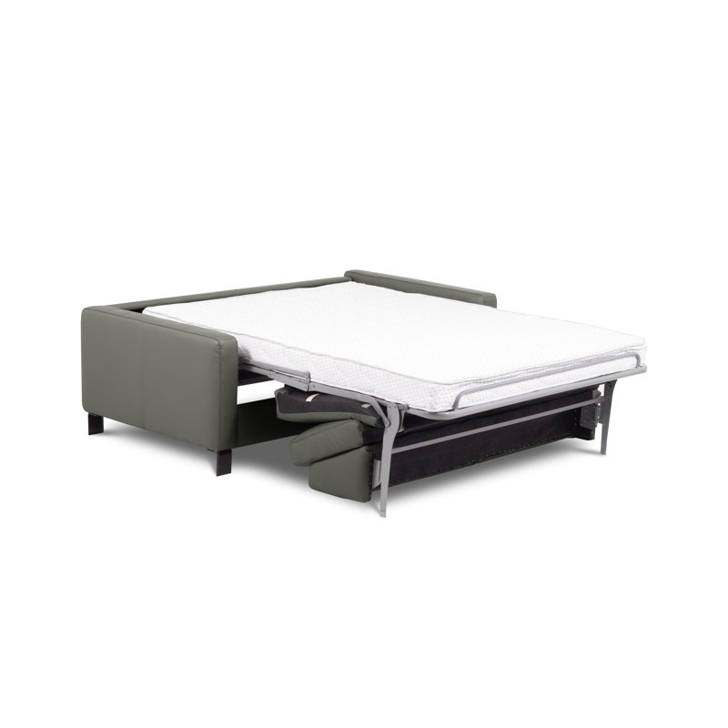 Najmul Genuine Leather Foldable Sofabed with Mattress, Grey