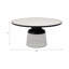 Table basse ronde avec plateau en marbre blanc et base en verre, table de salon avec bordure noire et design moderne, 34 po