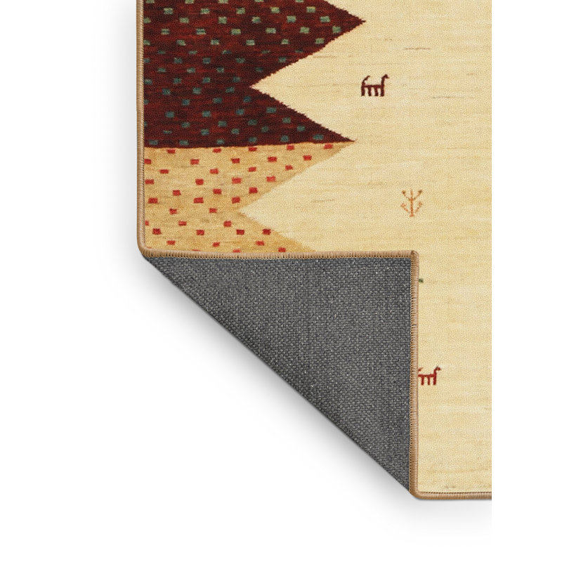 Tapis beige/rouge/vert contemporaine, Rectangle 2 pi x 4 pi