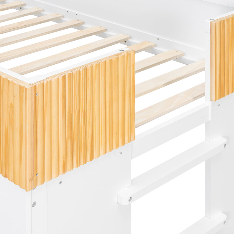 Lit superposé Lumina pour enfants avec lumière DEL, échelle et design semi-circulaire, Lit simple, Blanc