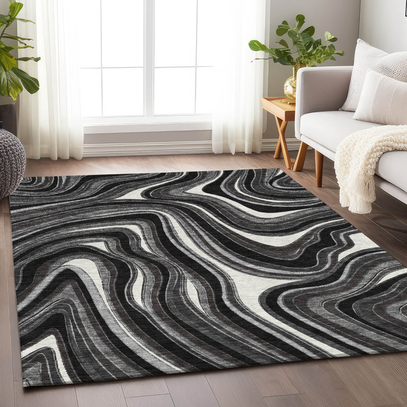 Tapis noir Prisco lavable à la machine de qualité supérieure, Rectangle 10 pi x 14 pi