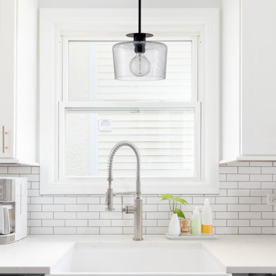 Brielle 1-Light Pendant Light Black with Glacial Glass Shade